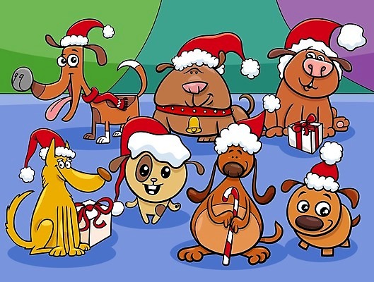 EPS 해외이미지 크리스마스 일러스트 산타모자 들기 앉기 사람없음 선물상자 세트 귀여움 목도리 종 강아지 만화 심플 지팡이사탕 해외일러스트 모자_잡화 잡화 기념일 컨셉 모션 사탕 선물 반려동물 상자 개 파일형식 벡터 이미지허브