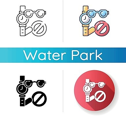 EPS 해외이미지 일러스트 사람없음 세트 금지 원형 물안경 손목시계 워터파크 해외일러스트 도형 시계 장신구 수영장 수영용품 파일형식 벡터 이미지허브