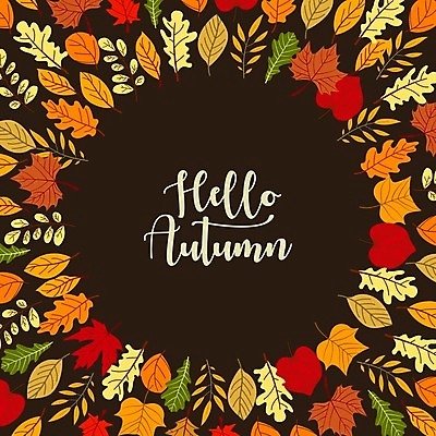 EPS 해외이미지 단풍 일러스트 타이포그라피 사람없음 검은색 원형프레임 해외일러스트 문자 컬러 잎 프레임 원형 파일형식 벡터 이미지허브