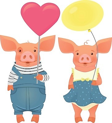 EPS 해외이미지 커플 원피스 두마리 일러스트 사람없음 귀여움 잡기 돼지 멜빵바지 돼지캐릭터 풍선 해외일러스트 옷 동물캐릭터 컨셉 2 바지 포유류 관계 모션 멜빵 파일형식 벡터 이미지허브