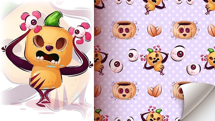 EPS 해외이미지 패턴 일러스트 호박 사람없음 귀여움 호러캐릭터 해외일러스트 일러캐릭터 캐릭터 컨셉 무늬 채소 파일형식 벡터 이미지허브