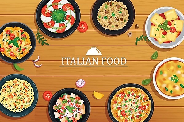 EPS 해외이미지 접시 디자인 일러스트 탁자 프레임 피자 파스타 사람없음 신선 메뉴 라비올리 라자냐 리조또 카프레제 펜네 해외일러스트 식기 음식 가구 패스트푸드 서양음식 샐러드 이탈리아음식 파일형식 벡터 이미지허브