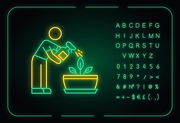 EPS 해외이미지 화분 잎 일러스트 사람모양 사람없음 원예 네온 분무기 해외일러스트 모양 식물 취미 파일형식 벡터 이미지허브