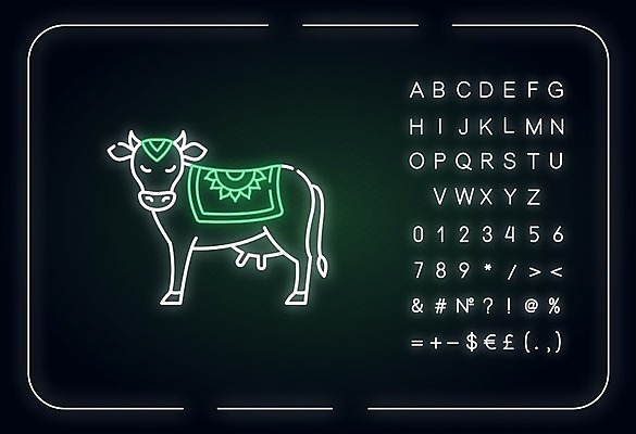 EPS 해외이미지 일러스트 사람없음 젖소 네온 암소 해외일러스트 소 암컷 파일형식 벡터 이미지허브
