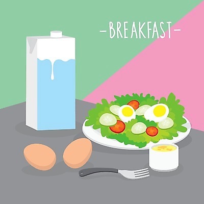 EPS 해외이미지 접시 포크 일러스트 방울토마토 오이 사람없음 샐러드 우유 아침식사 삶은계란 소스그릇 해외일러스트 우유갑 그릇 식기 음식 토마토 채소 유제품 계란 식사 계란요리 파일형식 벡터 이미지허브