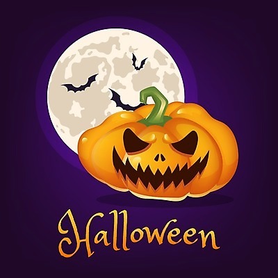 EPS 해외이미지 일러스트 사람없음 보라색 주황색 보름달 박쥐 잭오랜턴 레터링 해외일러스트 컬러 포유류 할로윈 달 파일형식 벡터 이미지허브