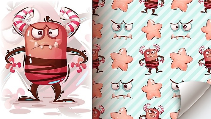 EPS 해외이미지 별 패턴 일러스트 사람없음 귀여움 몬스터 호러캐릭터 해외일러스트 일러캐릭터 자연요소 캐릭터 컨셉 무늬 파일형식 벡터 이미지허브