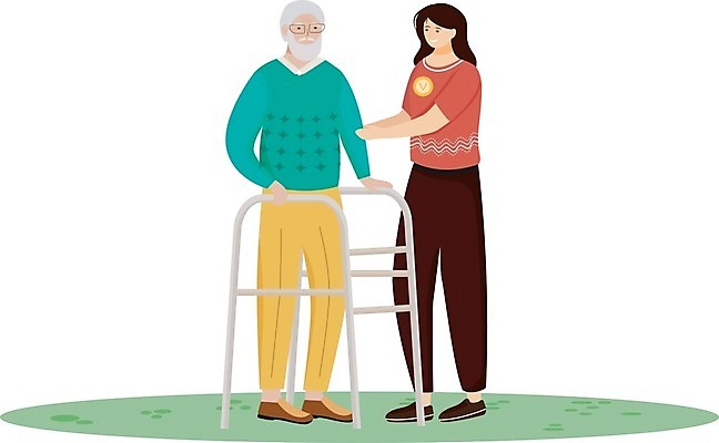 EPS 해외이미지 전신 여자 할아버지 노년 남자 딸 일러스트 손녀 함께함 성인 두명 간호사 아빠 은퇴 간호 돌봄 조부모 헬프 자선단체 해외일러스트 컨셉 가족 모션 사람 의료진 도움 그룹 손주 자선 파일형식 벡터 이미지허브