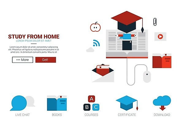 EPS 해외이미지 템플릿 디자인 교육 백그라운드 컨셉 인터넷 일러스트 통신 학교 주택 책 스터디 컴퓨터 웹 정보 플랫 강의 대학교 페이지 온라인 세미나 온라인강의 해외일러스트 건물 전자제품 학습 파일형식 벡터 언택트 이미지허브
