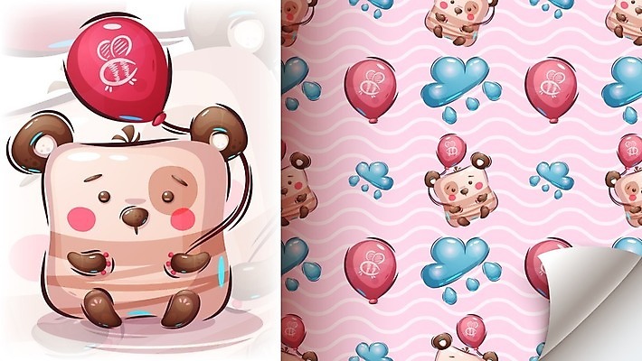 EPS 해외이미지 패턴 일러스트 사람없음 귀여움 곰캐릭터 풍선 해외일러스트 동물캐릭터 컨셉 무늬 곰 파일형식 벡터 이미지허브