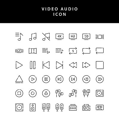 EPS 해외이미지 음악 이어폰 일러스트 사람없음 세트 스피커 카세트테이프 정지 볼륨 라디오 오디오 재생 일시정지 빨리감기 되감기 랜덤재생 레코드플레이어 목록 반복재생 음소거 인터페이스 제어 플레이 플레이어 중지_중단 4K HD 해외일러스트 음향기기 모션 문화예술 전자제품 파일형식 벡터 이미지허브