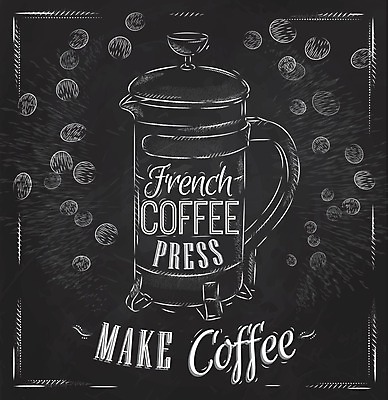 EPS 해외이미지 영어 포스터 일러스트 프레임 타이포그라피 사람없음 사각형 원형 낙서 메뉴 프렌치프레스 해외일러스트 도형 문자 커피용품 파일형식 벡터 이미지허브