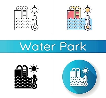 EPS 해외이미지 일러스트 사다리 수영장 사람없음 세트 태양 원형 온도계 워터파크 해외일러스트 자연요소 도형 도구 파일형식 벡터 이미지허브
