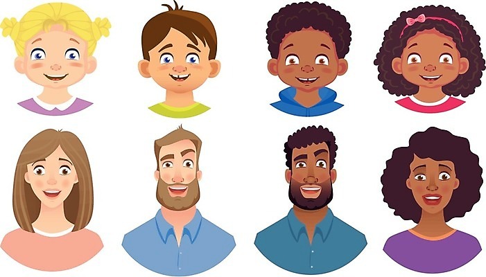 EPS 해외이미지 여자 남자 감정 어린이 인물캐릭터 일러스트 표정 소년 여러명 상반신 성인 세트 해외일러스트 일러캐릭터 캐릭터 다수 사람 파일형식 벡터 이미지허브