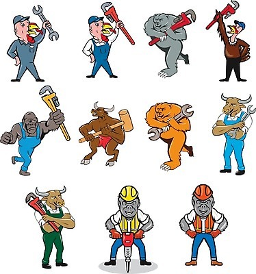 EPS 해외이미지 동물 캐릭터 일러스트 곰 노동자 그래픽 세트 그룹 소 안전모 만화 수집 황소 모음 정비공 칠면조 판매원 마스코트 배관공 캐리커처 해외일러스트 일러캐릭터 직업 포유류 조류 기술자 헬멧 안전장비 그림 파일형식 벡터 이미지허브