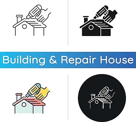 EPS 해외이미지 건축 일러스트 주택 사람없음 세트 원형 손모양 전동드릴 해외일러스트 모양 도형 건물 드릴 파일형식 벡터 손_신체부위 이미지허브