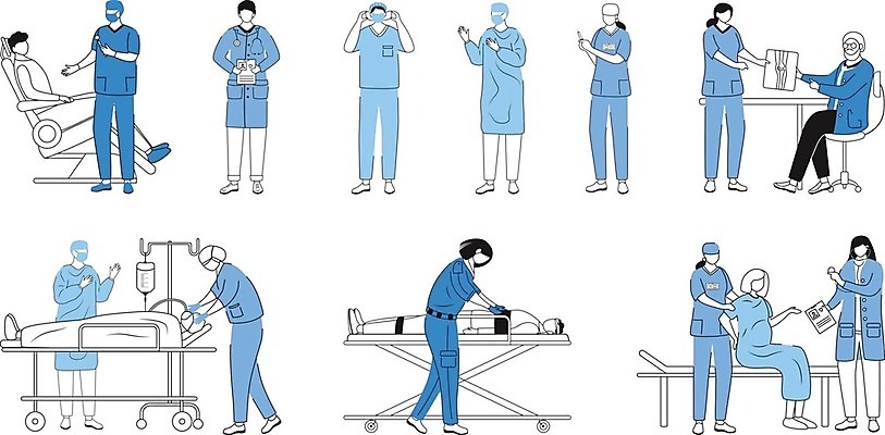EPS 해외이미지 직업 캐릭터 백그라운드 유니폼 일러스트 노동자 건강 병원 사람 그래픽 치료 세트 약 시험 환자 간호사 의사 긴급 도움 수술 플랫 만화 구조원 수집 서비스 치과의사 문서 외과 고립 돌봄 정형외과 치료사 헬프 해외일러스트 일러캐릭터 옷 교육 컨셉 의학 모션 의료진 파일형식 벡터 이미지허브