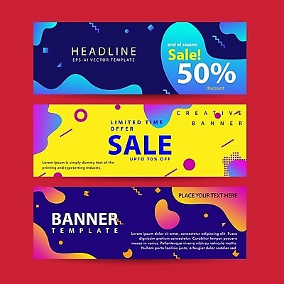 EPS 해외이미지 디자인 가로배너 일러스트 추상 타이포그라피 사람없음 쇼핑 세트 노란색 세일 남색 지오메트릭 해외일러스트 문자 배너 컬러 무늬 가로 파일형식 벡터 이미지허브