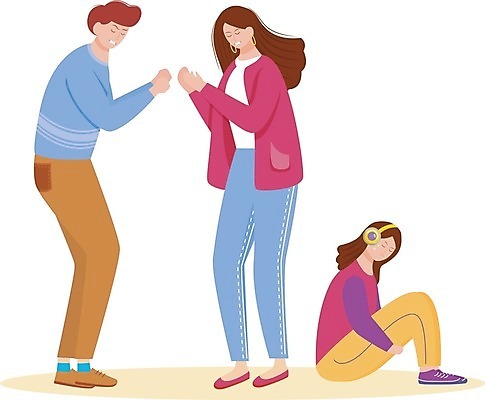 EPS 해외이미지 여자 남자 어린이 일러스트 앉기 성인 세명 눈감음 귀걸이 주먹 분노 부부싸움 갈등 해외일러스트 부부 감정 장신구 모션 사람 싸움 파일형식 벡터 이미지허브