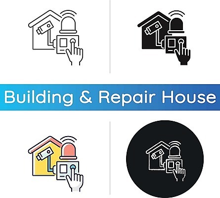 EPS 해외이미지 일러스트 사람없음 세트 원형 보안 손모양 감시카메라 보안장치 경보 경보기 설치 해외일러스트 모양 도형 안전 카메라 장비 파일형식 벡터 손_신체부위 이미지허브