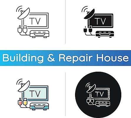 EPS 해외이미지 일러스트 안테나 사람없음 세트 텔레비전 원형 연결 케이블선 공유기 해외일러스트 도형 통신 전자제품 전선 파일형식 벡터 이미지허브