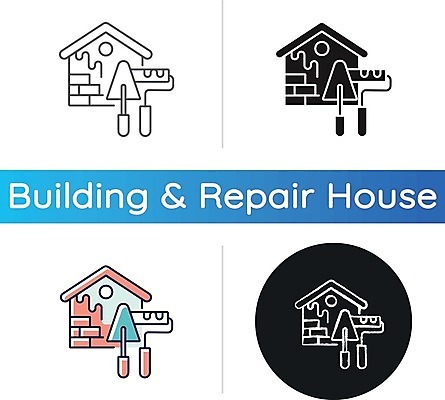 EPS 해외이미지 일러스트 주택 사람없음 세트 색칠 원형 페인트롤러 미장도구 해외일러스트 도형 건물 도구 파일형식 벡터 이미지허브