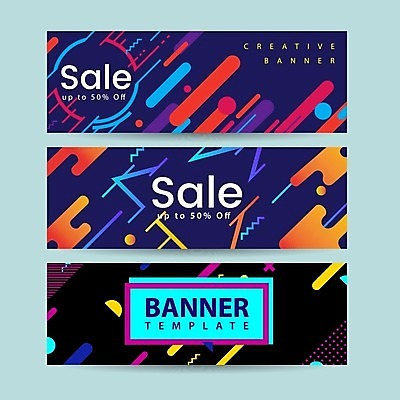 EPS 해외이미지 디자인 배너 가로배너 일러스트 추상 타이포그라피 사람없음 쇼핑 세트 세일 검은색 남색 지오메트릭 해외일러스트 문자 컬러 무늬 가로 파일형식 벡터 이미지허브