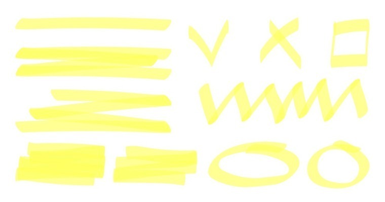 EPS 해외이미지 선 일러스트 사람없음 노란색 사각형 원형 X 오브젝트 체크표시 형광펜 밑줄 선긋기 엘리먼트 지그재그 해외일러스트 도형 알파벳 컬러 펜 확인 파일형식 벡터 이미지허브