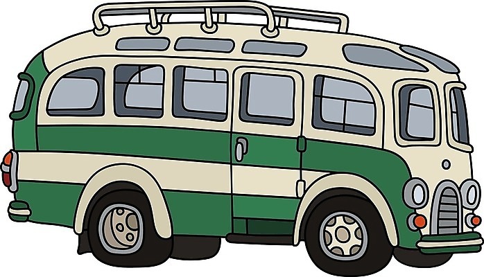 EPS 해외이미지 일러스트 자동차 버스 사람없음 초록색 흰색 클래식 복고 해외일러스트 육상교통 컬러 컨셉 대중교통 파일형식 벡터 이미지허브