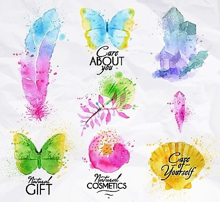 EPS 해외이미지 꽃 나비 일러스트 조개 사람없음 조개껍데기 크리스탈 보석 깃털 손그림 엘리먼트 해외일러스트 식물 곤충 어패류 광석 파일형식 벡터 이미지허브