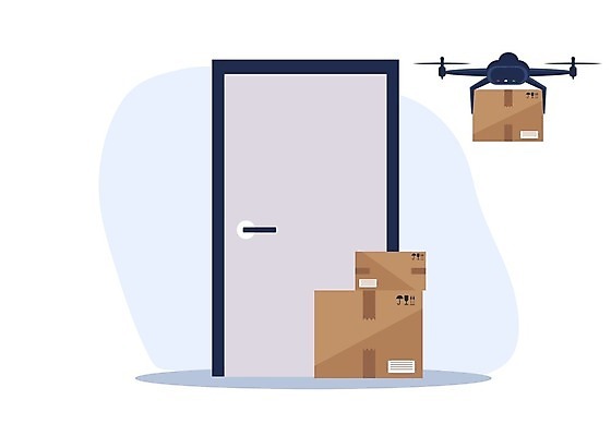 EPS 해외이미지 일러스트 사람없음 쌓기 배송 서비스 택배 현관문 택배상자 드론 무인택배 해외일러스트 모션 상자 문 운송업 무인기계 파일형식 벡터 이미지허브