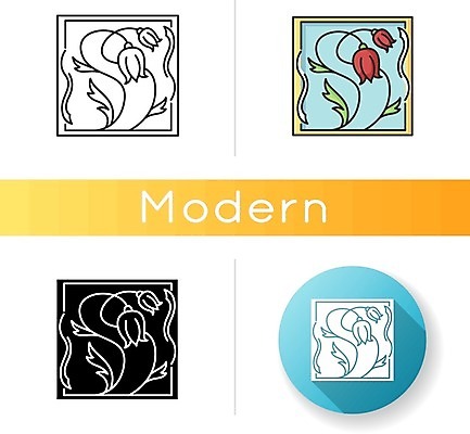 EPS 해외이미지 꽃 액자 일러스트 미술 사람없음 세트 원형 모던 그림 작품 해외일러스트 도형 식물 문화예술 파일형식 벡터 이미지허브