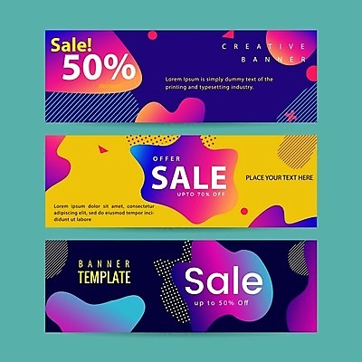 EPS 해외이미지 디자인 가로배너 일러스트 추상 타이포그라피 사람없음 쇼핑 세트 노란색 세일 보라색 남색 멤피스디자인 해외일러스트 문자 배너 컬러 무늬 가로 파일형식 벡터 이미지허브