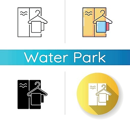 EPS 해외이미지 일러스트 사람없음 세트 수건 원형 옷걸이 탈의실 워터파크 해외일러스트 도형 수영장 위생용품 파일형식 벡터 이미지허브