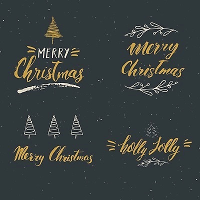 EPS 해외이미지 손글씨 잎 크리스마스 일러스트 캘리그라피 검은배경 타이포그라피 사람없음 장식 크리스마스트리 손그림 밑줄 강조 해외일러스트 식물 문자 기념일 백그라운드 검은색 파일형식 벡터 이미지허브