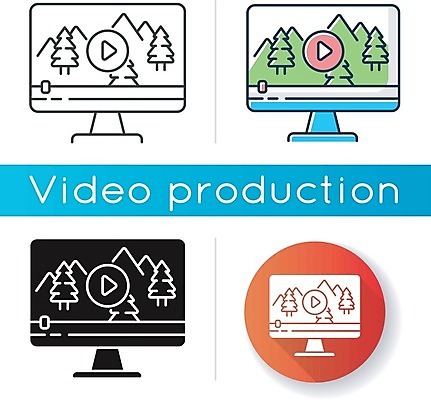 EPS 해외이미지 나무 일러스트 산 사람없음 세트 모니터 원형 재생 영상 동영상창 해외일러스트 도형 식물 컴퓨터 동영상 파일형식 벡터 이미지허브