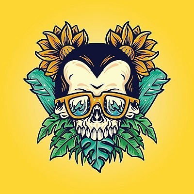 EPS 해외이미지 꽃 잎 일러스트 해골 사람없음 노란색 심볼 해골모형 해외일러스트 식물 컬러 뼈 모형 파일형식 벡터 이미지허브