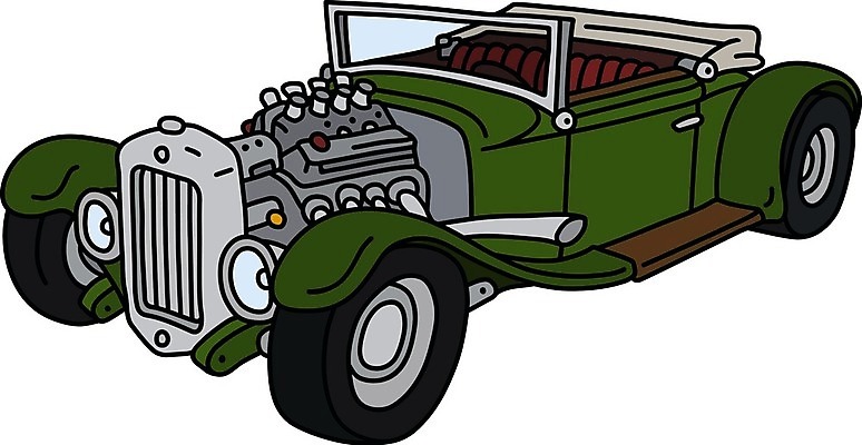 EPS 해외이미지 일러스트 자동차 사람없음 초록색 빈티지 클래식 오픈카 복고 클래식카 해외일러스트 육상교통 컬러 컨셉 승용차 파일형식 벡터 이미지허브