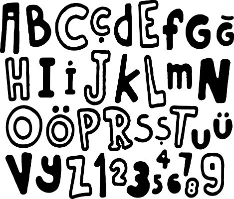 EPS 해외이미지 디자인 알파벳 영어 일러스트 대문자 타이포그라피 사람없음 세트 숫자 검은색 흰색 플랫 낙서 조합형타이포 해외일러스트 문자 컬러 파일형식 벡터 이미지허브