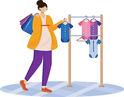 EPS 해외이미지 전신 라이프스타일 여자 일러스트 엄마 한명 서기 들기 성인 쇼핑 쇼핑백 임산부 임신 옷걸이 유아복 얼굴없음 성인여자한명만 해외일러스트 1 옷 가방 가족 모션 사람 생활 아기용품 여자한명만 성인여자만 파일형식 벡터 이미지허브