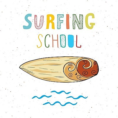 EPS 해외이미지 영어 물결 파도 일러스트 타이포그라피 사람없음 컬러풀 서핑보드 서핑 손그림 해외일러스트 문자 바다 컬러 수상스포츠 보드_스포츠 파일형식 벡터 이미지허브