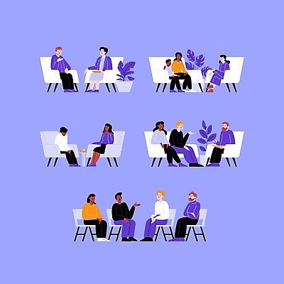 EPS 해외이미지 커플 여자 남자 의자 일러스트 대화 사람 앉기 고통 의사 마음 오픈 그룹 플랫 뇌 걱정 문제 긴장 테라피 고립 돌봄 우울증 이슈 정신과 정신과의사 조언 증상 치료사 트러블 해외일러스트 직업 감정 가구 관계 모션 병원 말하기 뷰티 의료진 질병 파일형식 벡터 이미지허브