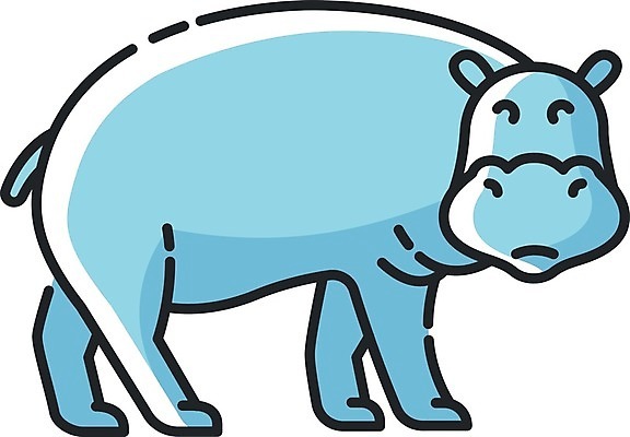 EPS 해외이미지 일러스트 사람없음 파란색 귀여움 플랫 하마 해외일러스트 컬러 컨셉 포유류 파일형식 벡터 이미지허브