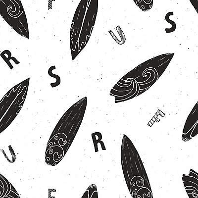 EPS 해외이미지 알파벳 파도 패턴 일러스트 흑백 사람없음 서핑보드 서핑 손그림 해외일러스트 영어 바다 무늬 촬영기법 수상스포츠 보드_스포츠 파일형식 벡터 이미지허브