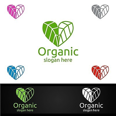 EPS 해외이미지 디자인 잎 사람없음 하트 심볼 에코 유기농 바이오 브랜딩 해외일러스트 모양 식물 웰빙 환경 파일형식 벡터 이미지허브
