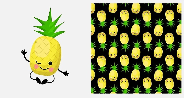 EPS 해외이미지 캐릭터 패턴 일러스트 윙크 미소 사람없음 노란색 손들기 파인애플 해외일러스트 일러캐릭터 컬러 무늬 과일 모션 표정 열대과일 파일형식 벡터 이미지허브