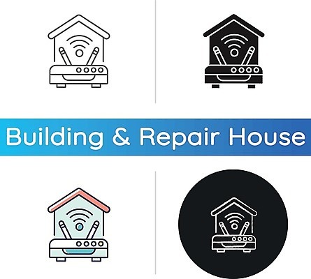 EPS 해외이미지 일러스트 주택 사람없음 세트 원형 와이파이 무선인터넷 공유기 해외일러스트 도형 인터넷 건물 파일형식 벡터 이미지허브