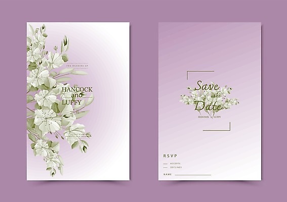 EPS 해외이미지 꽃 결혼 잎 카드템플릿 일러스트 사람없음 보라색 청첩장 초대장 초대 감성 해외일러스트 식물 템플릿 컬러 컨셉 카드_감사 이벤트 파일형식 벡터 이미지허브