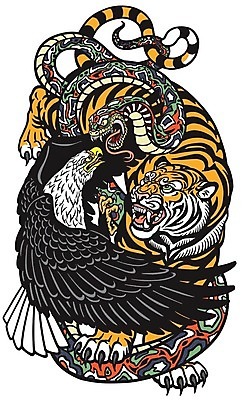 EPS 해외이미지 동양문화 전통 일러스트 사람없음 힘 뱀 호랑이 문신 심볼 독수리 해외일러스트 문화 포유류 파충류 조류 파일형식 벡터 이미지허브