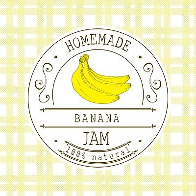 EPS 해외이미지 일러스트 바나나 사람없음 노란색 라벨 체크무늬 원형프레임 과일잼 프레임일러스트 홈메이드 해외일러스트 컬러 무늬 과일 프레임 원형 잼 만들기 파일형식 벡터 이미지허브